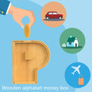 Creative Saving Box 26 English Alphabet Wooden Money Storage Box Jar (P) Newly
