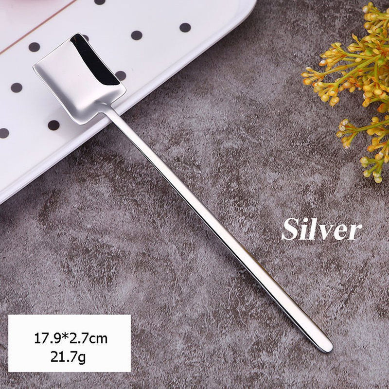 Dessert Long Handle Square Shovel Stirring Scoop Coffee Spoon Stainless Steel