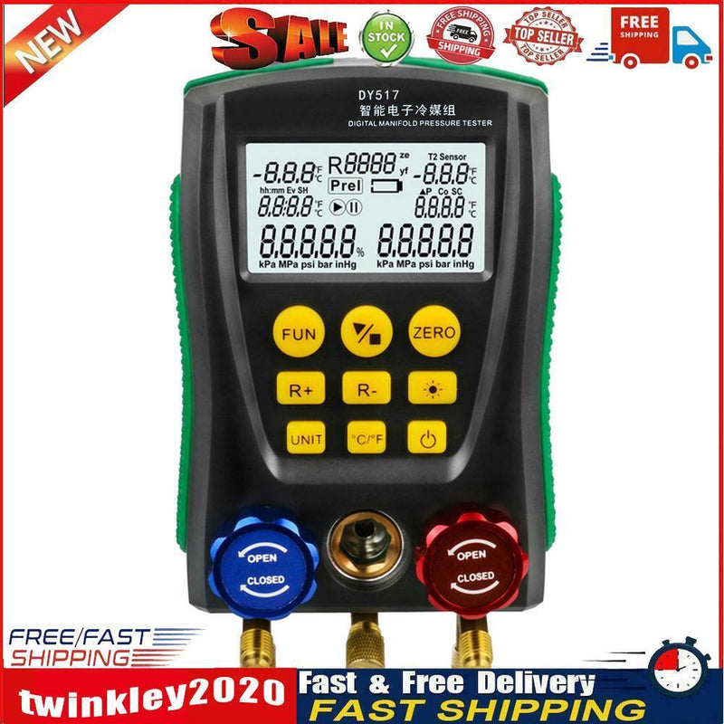 DY517 Pressure Gauge Refrigeration Digital Vacuum Pressure Manifold Tester Newly