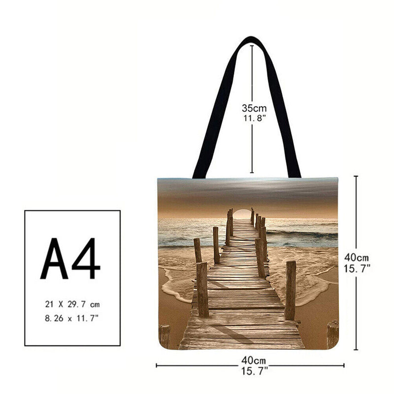 LI Q P R Beach Landscape Shopping Bag, Printed, Casual, Large Capacity,