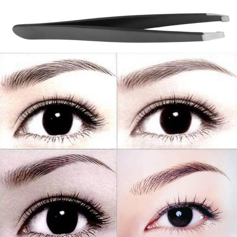 Pro Oblique Eyebrow Tweezers Stainless Steel Eyebrow Shaping(Black)
