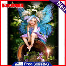 Blue Wing Fairy Full Round Drill Rhinestone Picture Home Decoration 12x16