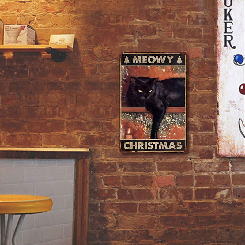 Black Cat Metallic Poster Wall Art Sigs Tin Painting Rectangular Hanging for Bar