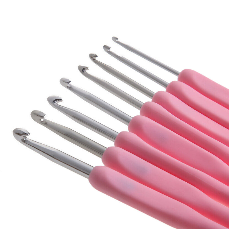 8 sizes Soft Plastic Handle Home Aluminum Crochet Knit Hook Needle  Pink