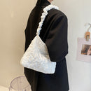 Retro Women Pleated Shoulder Tote Bag Casual Large Capacity Handbag (White)