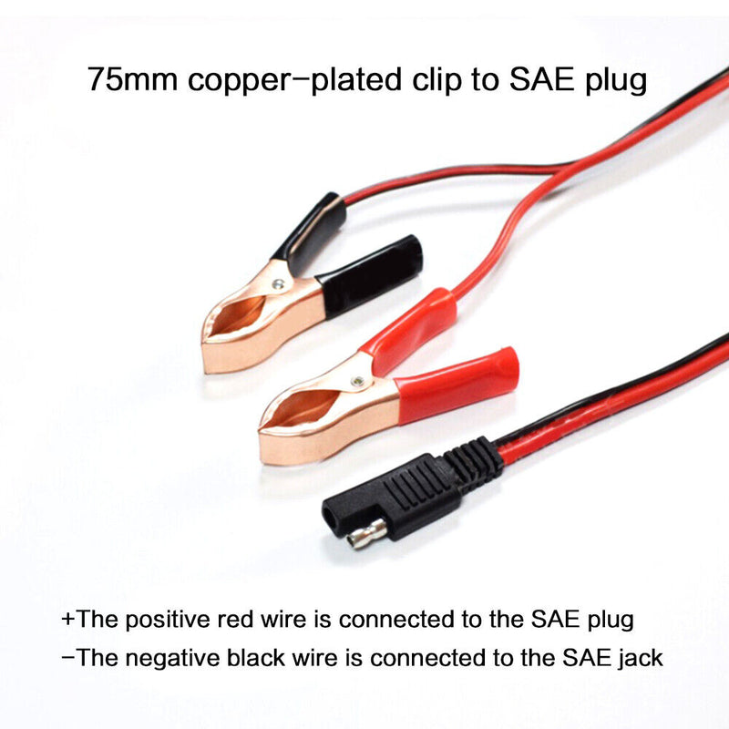 14AWG 2-Pin SAE Quick Disconnect Plug to Battery Alligator Clips Cable Harness