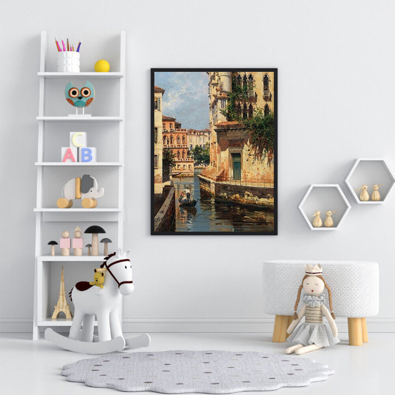 Frameless Oil Paint By Numbers Nordic Style Houses River DIY Canvas Picture