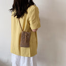 Women Travel Straw Woven Mini Shoulder Crossbody Phone Bag (Light Brown)