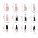False Nail Tips with Taichi Design White and Black Mixed Colors Long Coffin