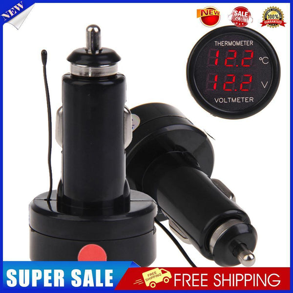 12V 24V Car Truck Cigarette Lighter Socket Digital Thermometer Voltmeter