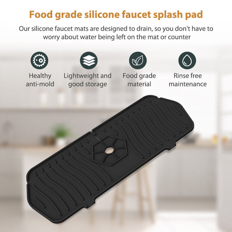 Kitchen Faucet Mat Silicone Sink Splash Guard Counter Draining Pad (Black) Newly
