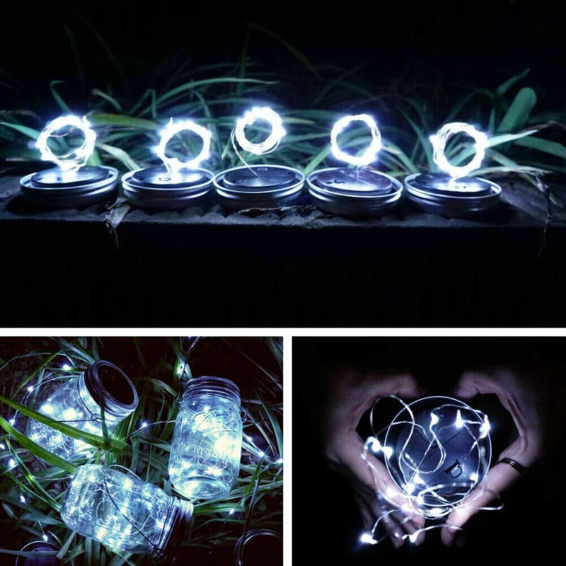 6x Solar Mason Jar Lights Hanging Bottle Lamp Garden Decor (White 20LED) Newly