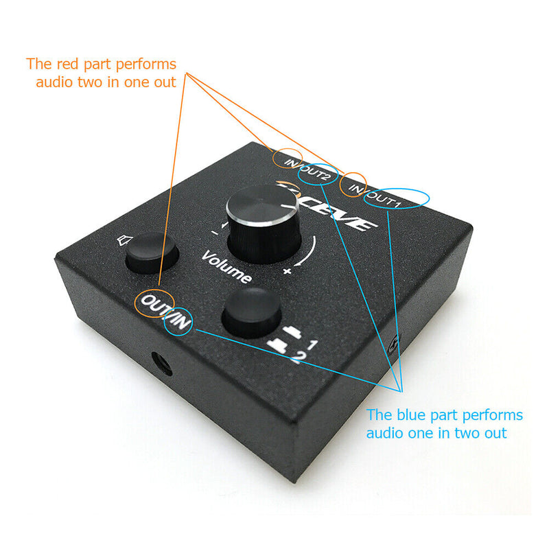 3.5mm Stereo Audio Switcher Audio Switch Splitter Box 2 in 1 Out / 1 in 2 Out