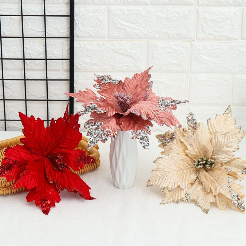 Wedding Favors Glitter Ornament Poinsettia Xmas Gift Christmas Tree Flowers