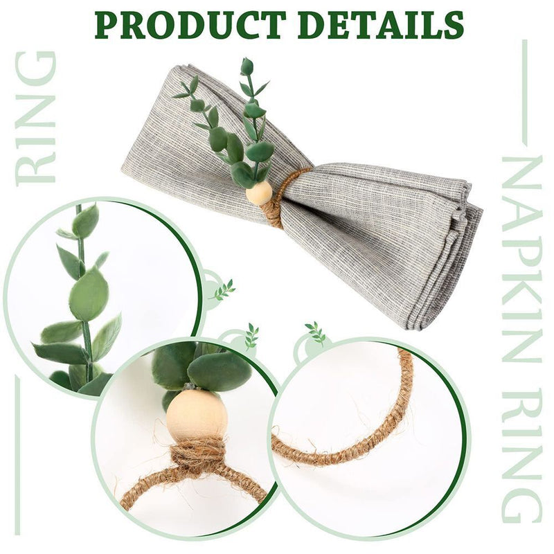 Eucalyptus Napkin Rings Handmade Wooden Beads Napkin Holders Faux Greenery