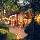 LED Solar Kettle Light Wrought Iron Hollow Flower Water Can Fairy Lamp (A) Newly