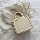 Women Mini Square Bag Solid Color Top-handle Handbags PU Leather Shoulder Tote
