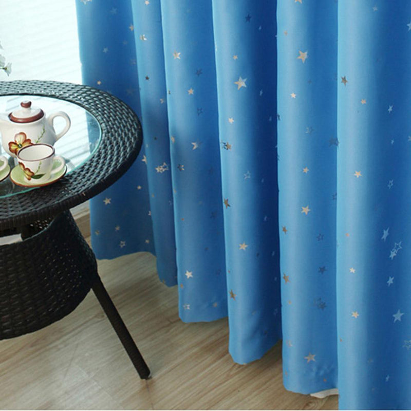 4pcs 100x130cm Full Blackout Shading Stars Curtains Hook Grommet Blue