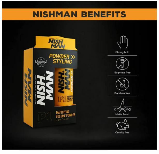 Nishman P1 Hair Styling Powder 20g Mattifying Volumizing Light Control Barbers