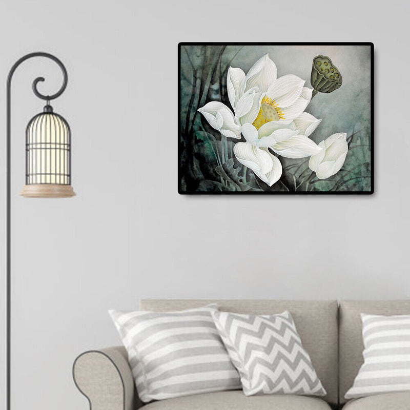 Lotus Flower Hand Painted Painting By Numbers DIY Canvas Oil Art Drawing Kit