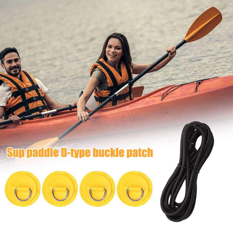Stainless Steel D Ring Patch 2.5m Rope Kit for Paddle Board (Yellow) Newly