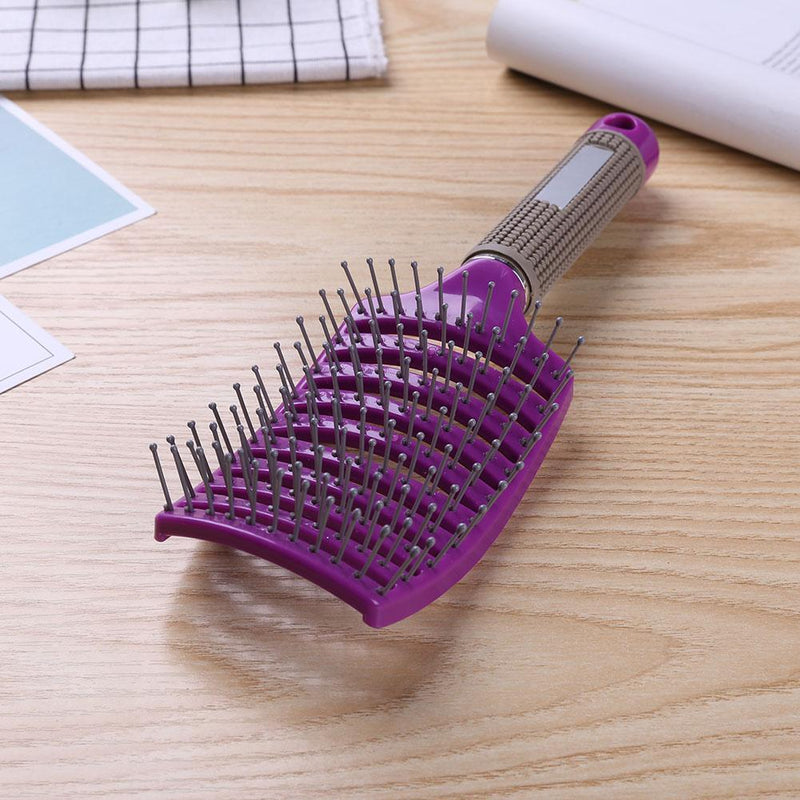 Pro Anti-Static Scalp Massager Hair Brush Curved Row Hairstyle Comb (Purple