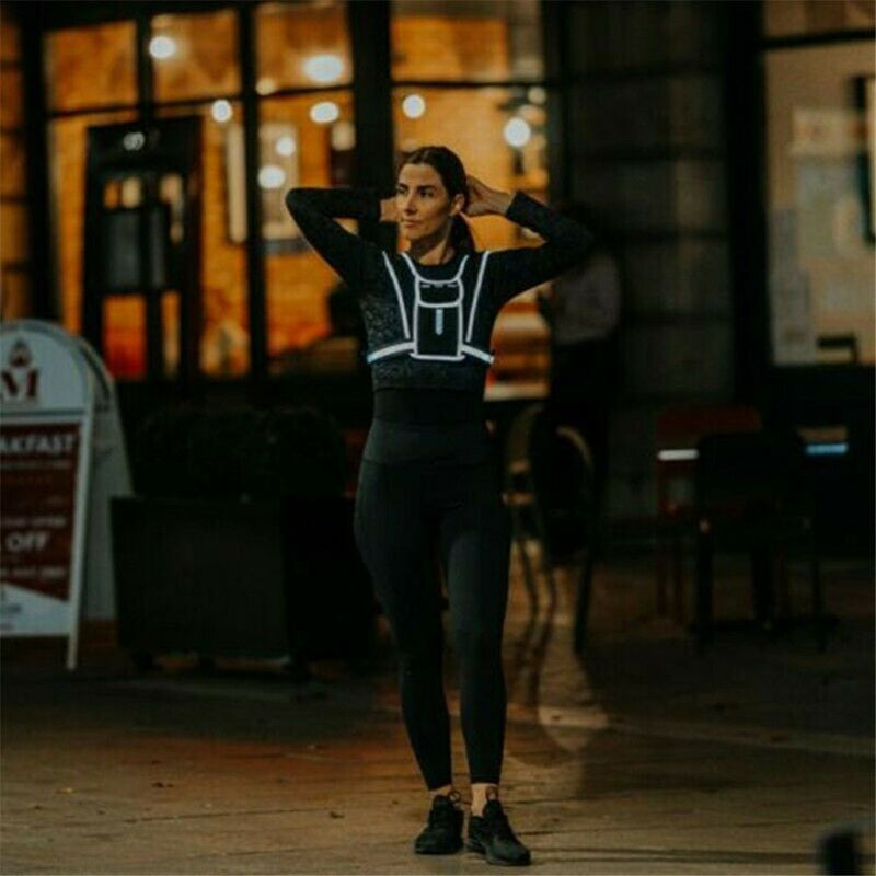 Women Safety Running Reflective Vest Fitness Backpack Phone Bag Chest Pocket