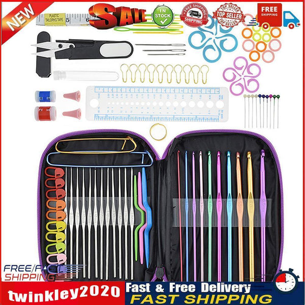 DIY Aluminum Crochet Hooks Sweater Knit Weave Sewing Needles Set (Purple) Newly