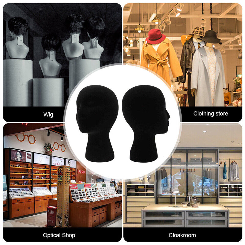 Female Styling EPS Flocking Head Mold Wig Glasses Holder Stand (Black) Newly