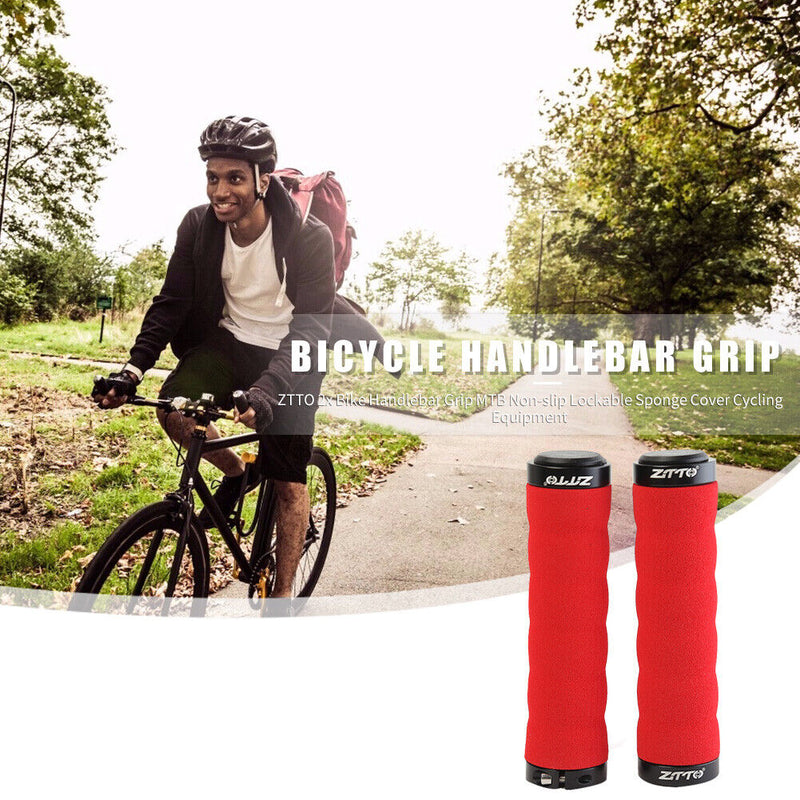 ZTTO 2pcs Bicycle Handlebar Grip MTB Non-slip Lockable Sponge Covers (Red)