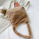 Women Plush Solid Color Handbag Large Capacity Shoulder Bag (Khaki)