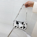 Ladies Retro Shoulder Underarm Bag Chian Nylon Cow Printing Mini Purse Handbag