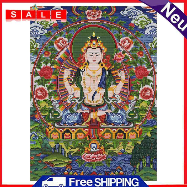 Cross Stitch Kit Buddha Portrait 3-Beach Cotton Thread 11CT DIY Embroidery Set