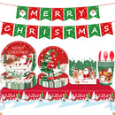 9pcs/set Xmas Party Tableware Waterproof Xmas Paper Cups Plates Festive Supplies