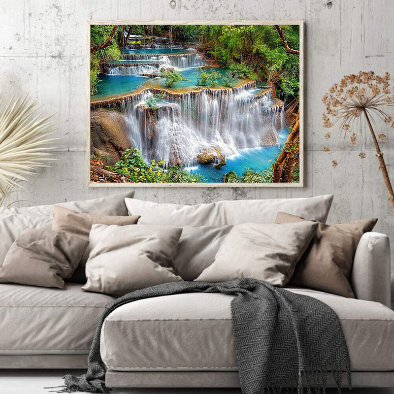 Waterfall Scenery Canvas Painted Oil Paint By Numbers DIY Wall Art Modern Decor
