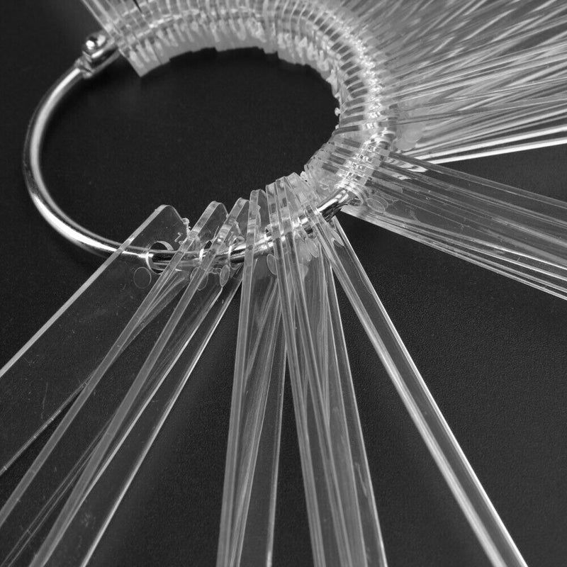 50pcs Nail Art False Tips Sticks Display Fan Design(Steel ring transparent)