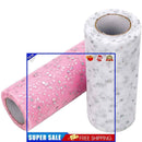 Glitter Tulle Rolls - 2 Rolls Sparkling Sequins Tulle Spool (White + Pink)