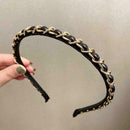 Women's Chain Hair Band Pu Leather Hair Bundle Simple Thin Headband Chain E7X3
