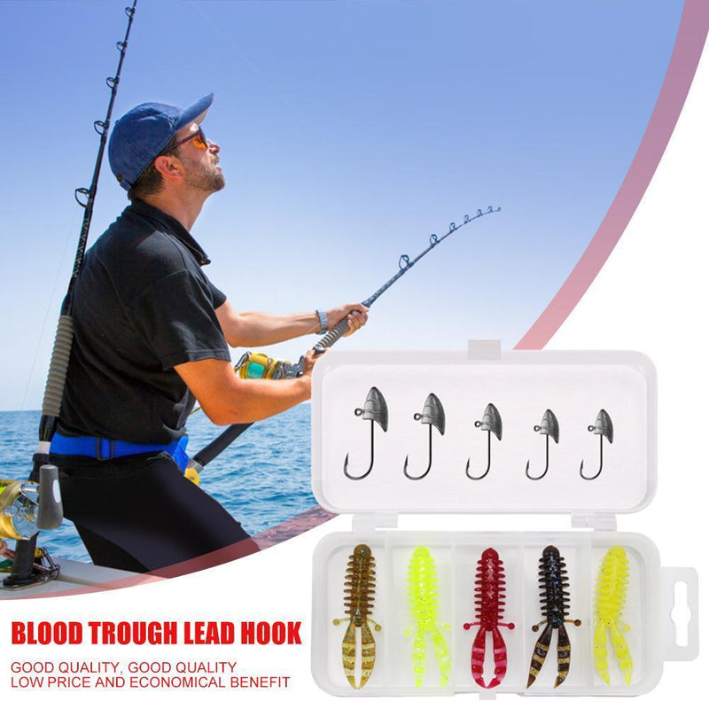 Sharp Blood Slot  Head Soft Lure+Fishing Hook with Barbed Hook Suit
