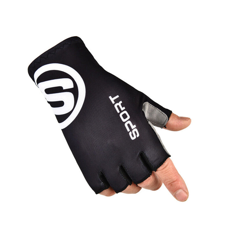 Ice Silk Women Men Gloves Sports Cycling Half Finger Hand Gloves (Black XL)