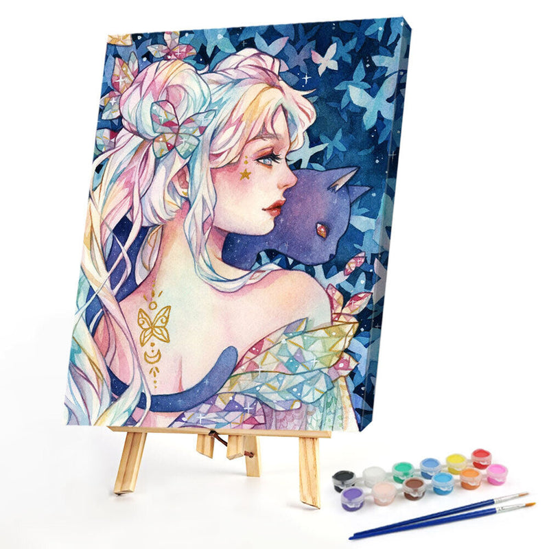 Girl Holding Cat Oil Paint By Numbers Kits Canvas Picture Wall Art DIY Crafts