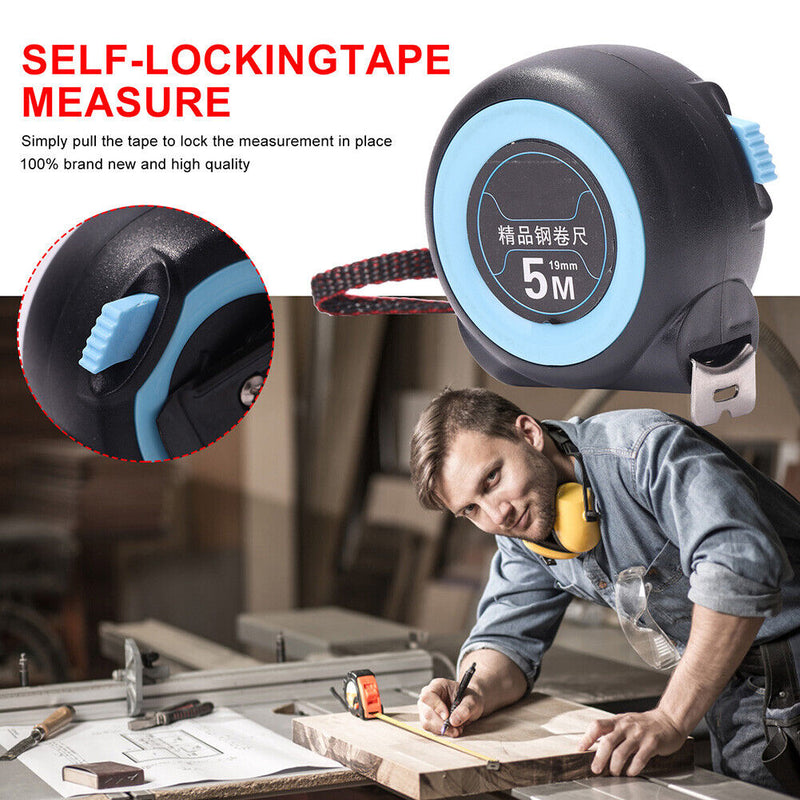 Retractable Steel Tape Measure Distance Measuring Ruler Blue (5m x 19mm)