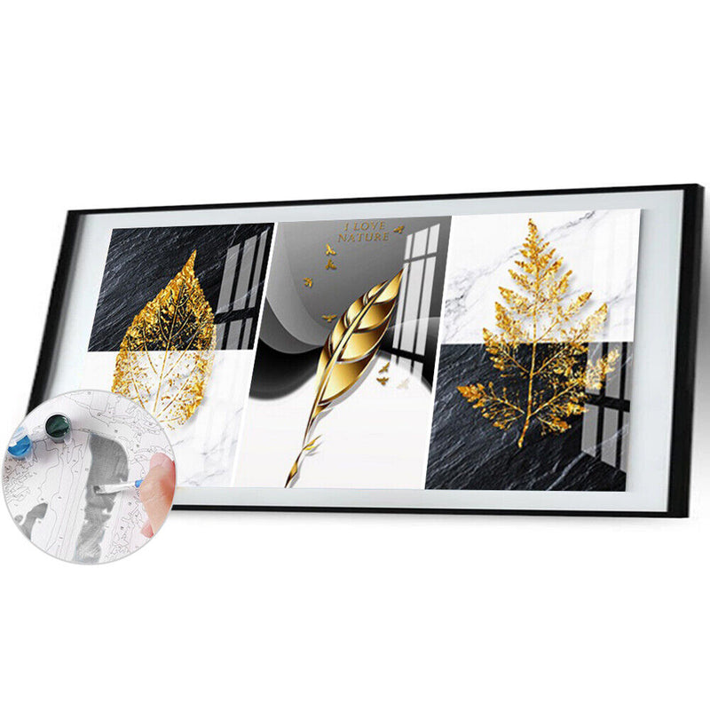 Frameless Golden Leaves Oil Paint by Numbers Kit Handpainted Artwork Wall C