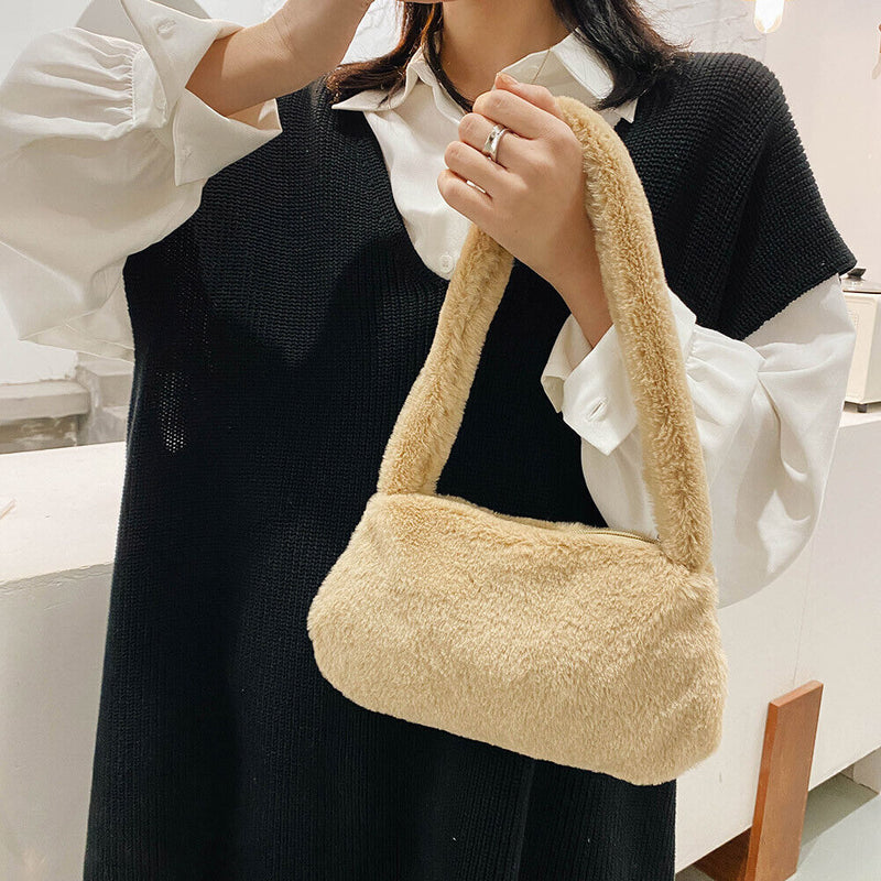 Animal Pattern Underarm Bag Women Mini Plush Shoulder Handbags Purse (3)