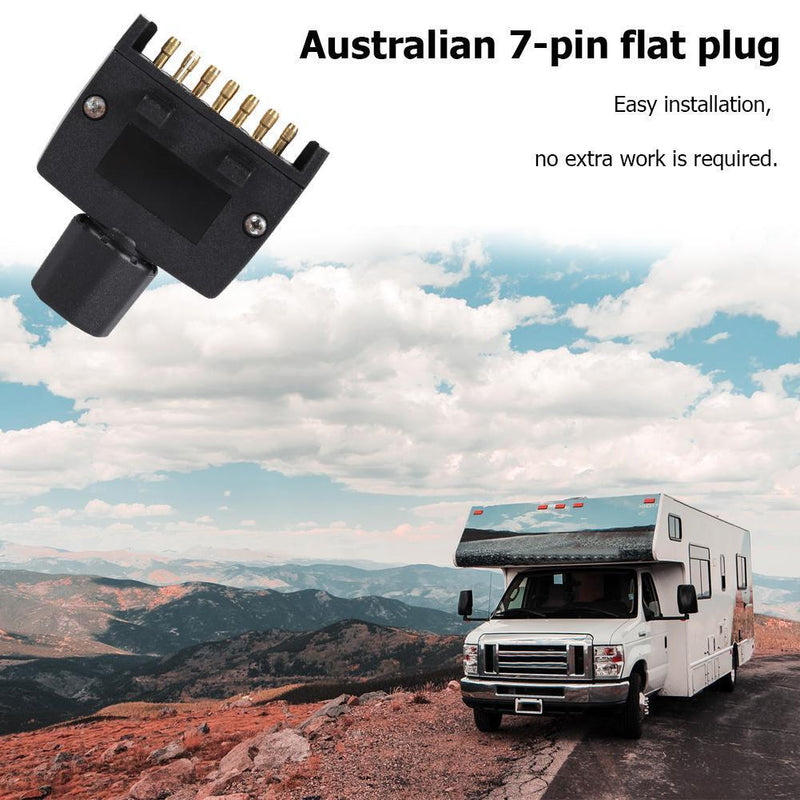 Black 7 Pin Flat AU Trailer Male Plug Socket Connector Adapter for RV Truck