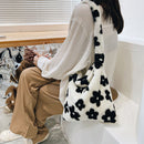 Fashion Women Love Print Plush Messenger Bag Autumn Winter Handbags (White)