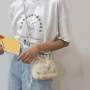 Lace Flower Decor Shoulder Handbags Women Straw Small Drawstring Crossbody Bags