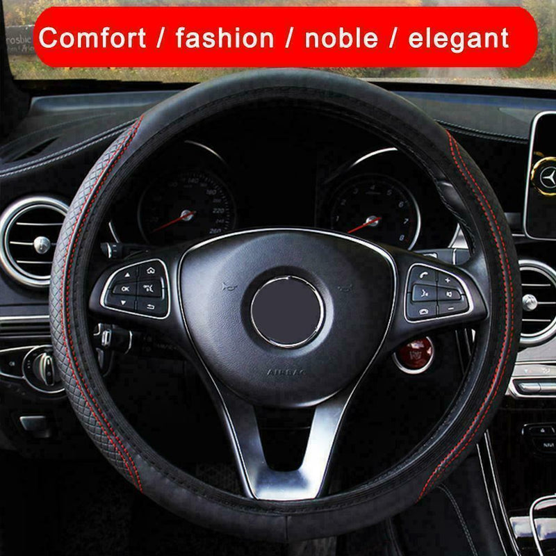 Black+Red Microfiber Leather Car Steering Wheel Protect Cover 38cm Sale N5S7