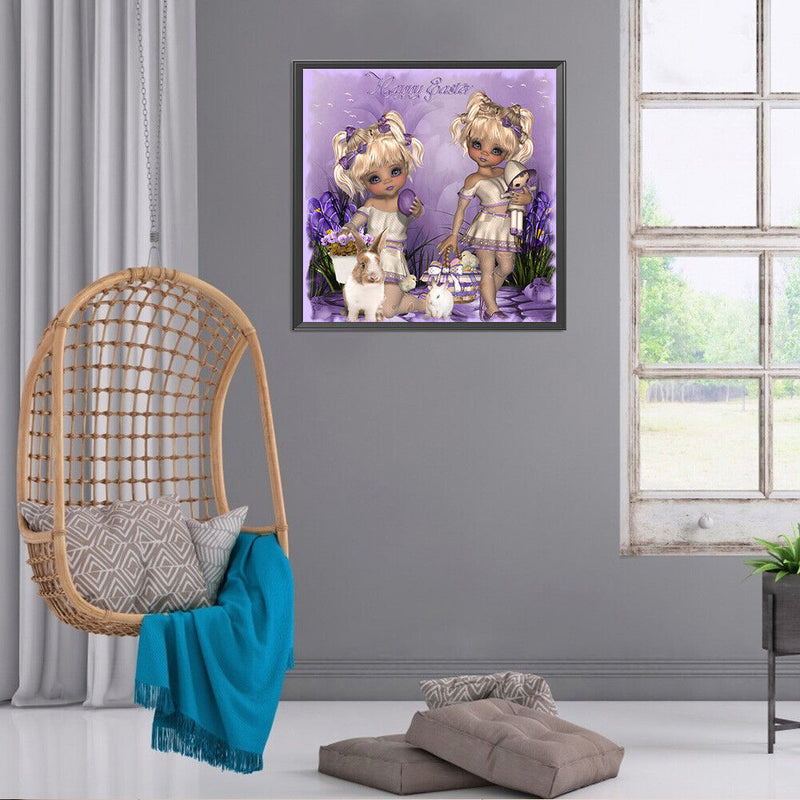 5D DIY Diamond Painting Kits Double Ponytail Girls Full Round Drill Decor