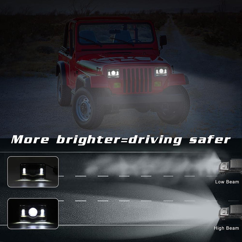 4x6 inch 150W LED Headlight Hi-Lo Red DRL Sealed Beam for Car Truck SUV